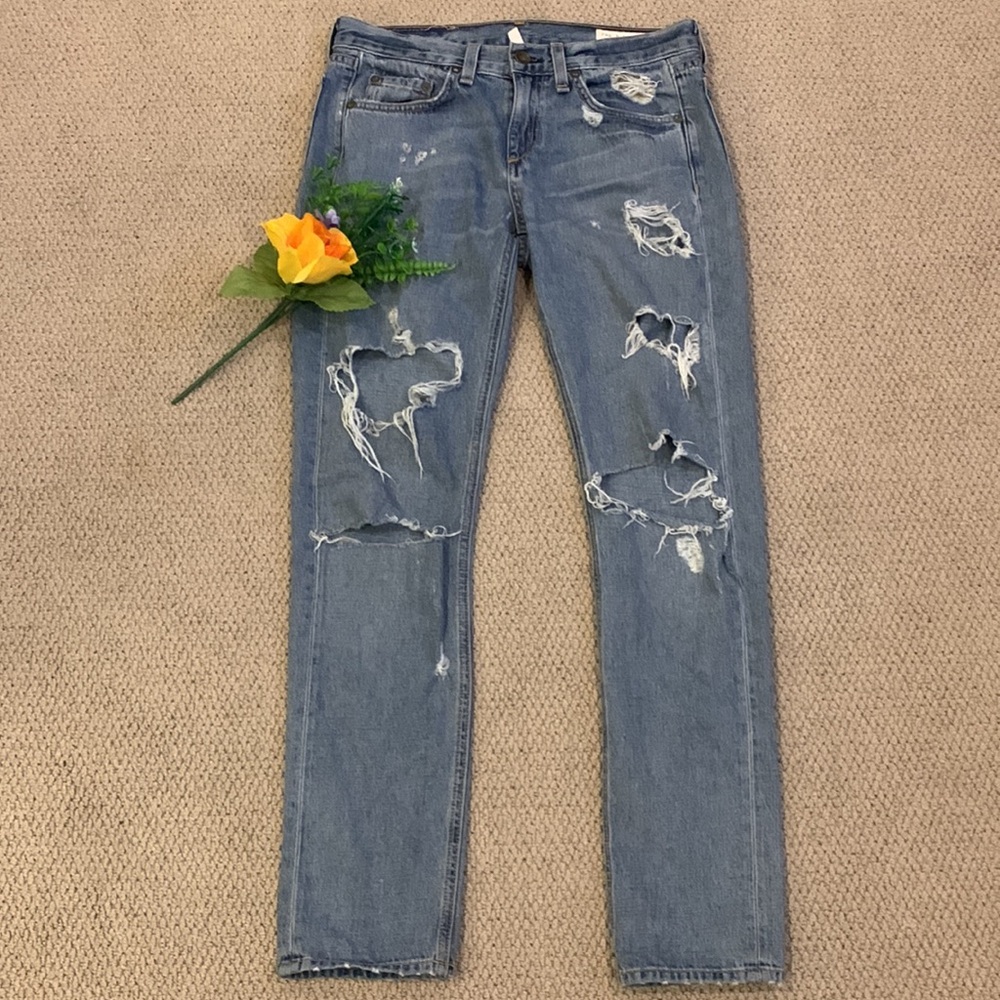 🌹Rag & Bone Jeans • Distressed boyfriend Denim Blue Jeans •